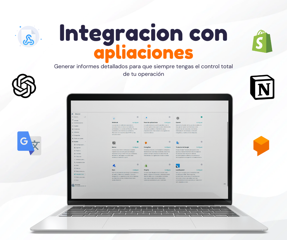 Cuenta con un chatbot impulsado por inteligencia artificial, con respuestas automáticas y personalizadas, e integraciones avanzadas con Webhook, Notion, Shopify y muchas más