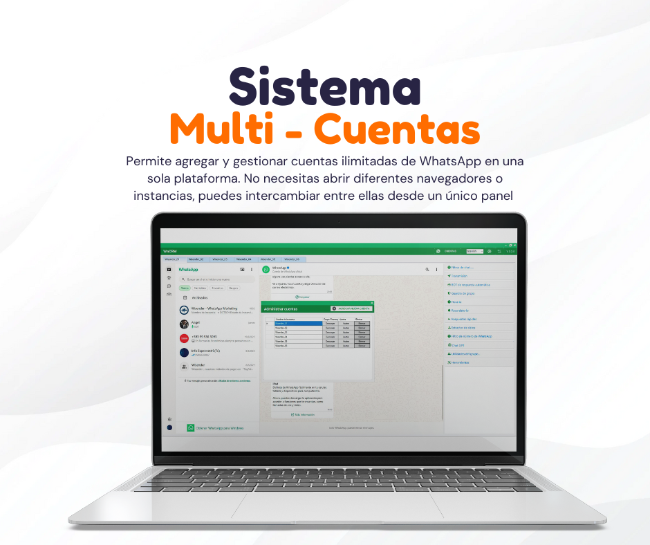 Permite agregar y gestionar cuentas ilimitadas de WhatsApp en una sola plataforma